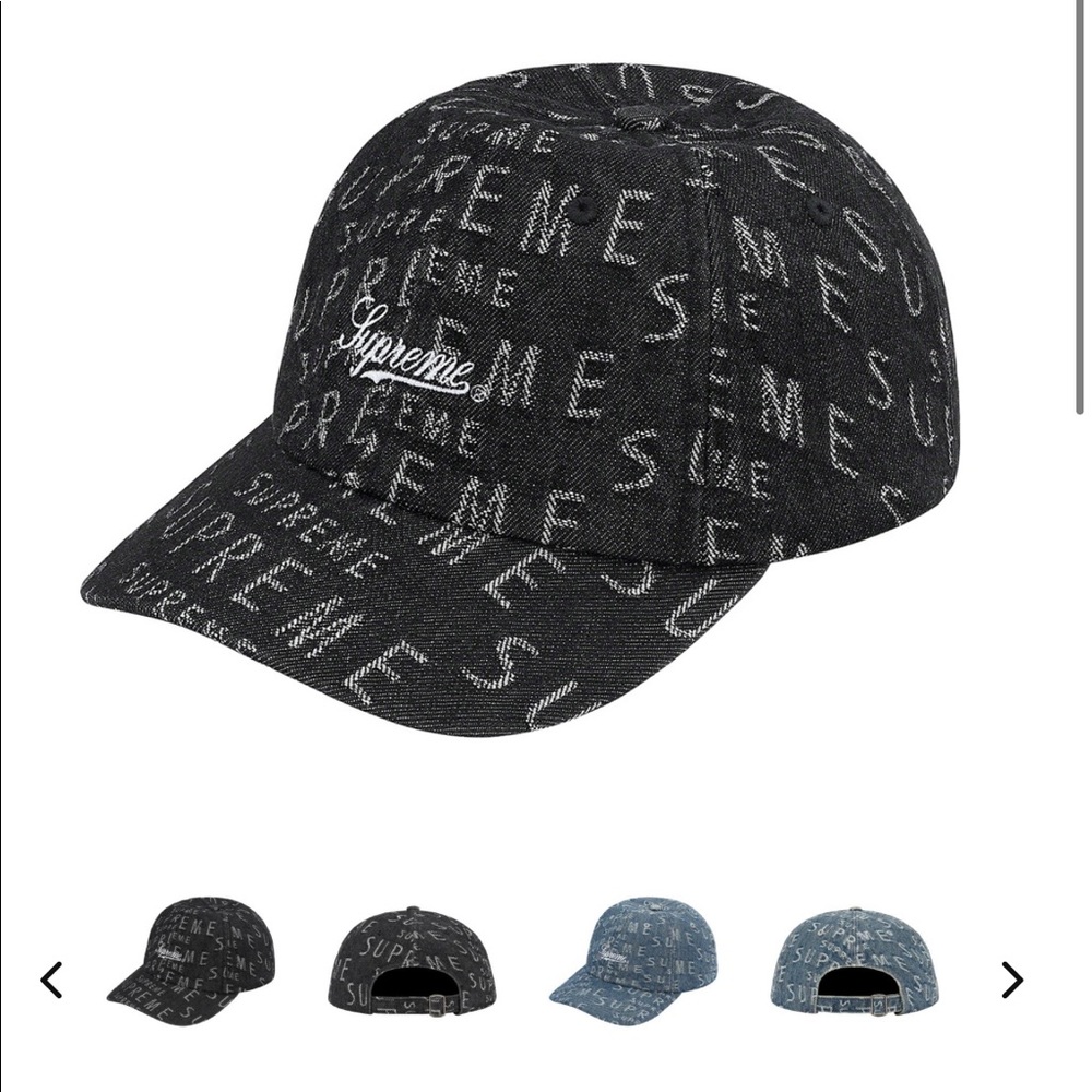 Supreme warp jacquard logo cap in black denim NwT